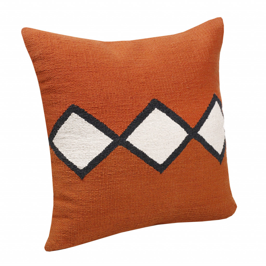 20" X 20" Orange White And Black 100% Cotton Geometric Zippered Pillow 4.0" (L) x 20.0" (W) x 20.0" (H) FurniFindUSA