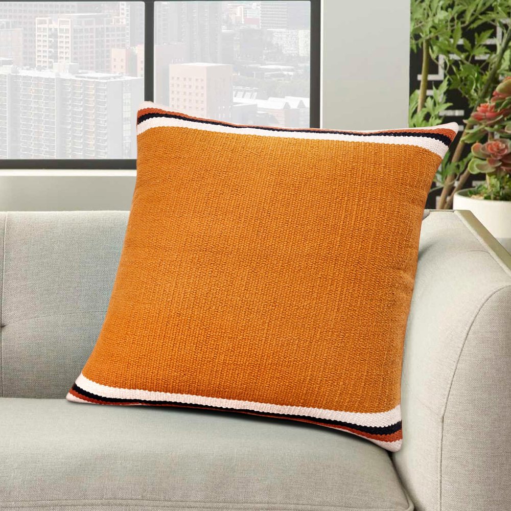 20" X 20" Orange White And Black 100% Cotton Geometric Zippered Pillow — view 8