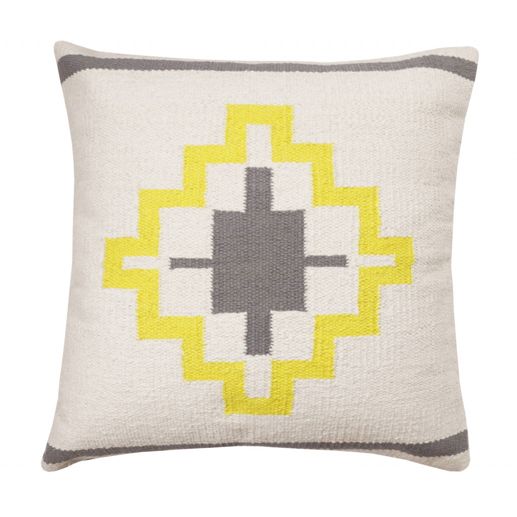 20" X 20" Gray White And Yellow 100% Cotton Geometric Zippered Pillow 4.0" (L) x 20.0" (W) x 20.0" (H) FurniFindUSA