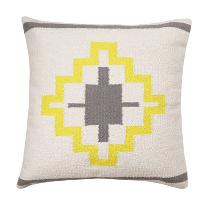 20" X 20" Gray White And Yellow 100% Cotton Geometric Zippered Pillow 4.0" (L) x 20.0" (W) x 20.0" (H) FurniFindUSA