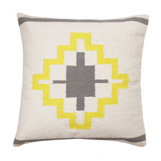 20" X 20" Gray White And Yellow 100% Cotton Geometric Zippered Pillow 4.0" (L) x 20.0" (W) x 20.0" (H) FurniFindUSA