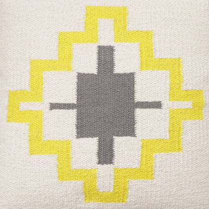 20" X 20" Gray White And Yellow 100% Cotton Geometric Zippered Pillow 4.0" (L) x 20.0" (W) x 20.0" (H) FurniFindUSA