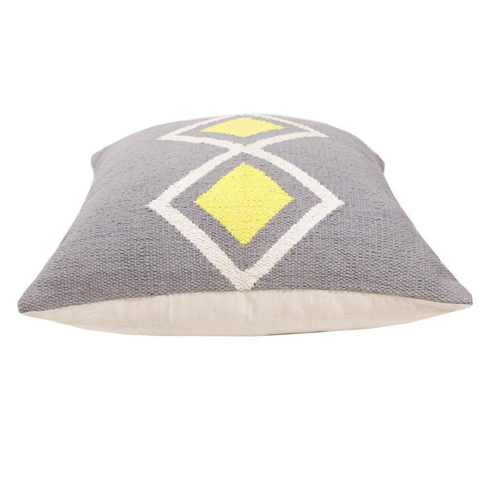 20" X 20" Gray White And Yellow 100% Cotton Geometric Zippered Pillow — view 7