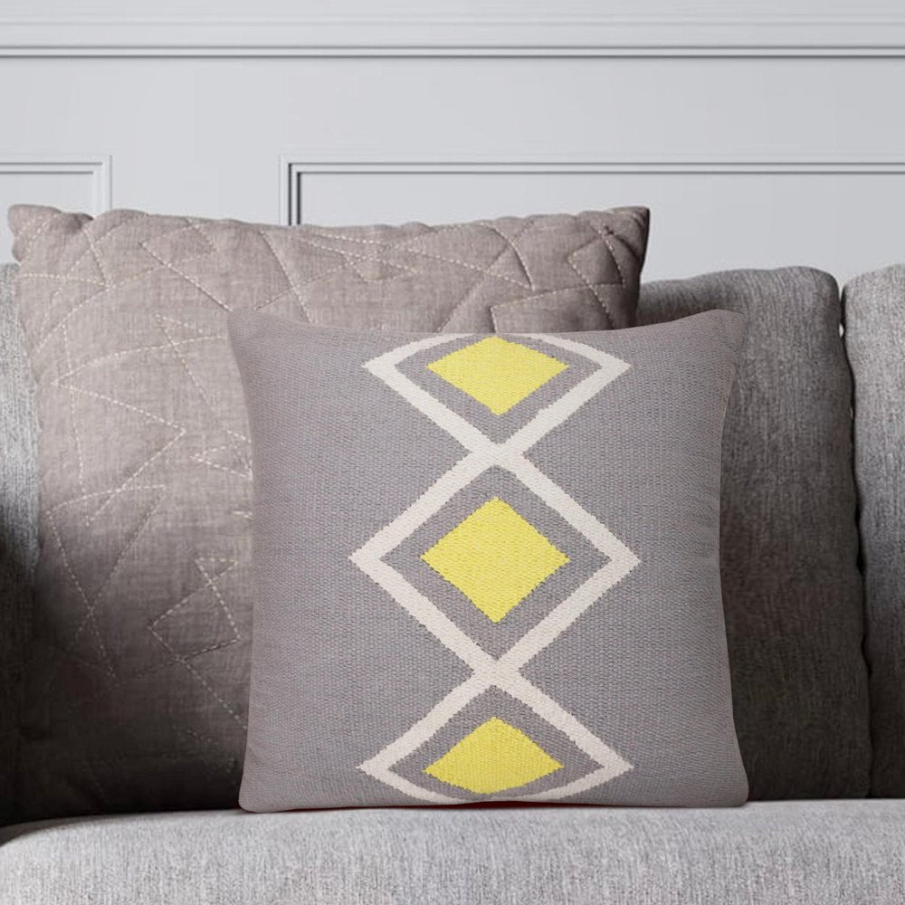20" X 20" Gray White And Yellow 100% Cotton Geometric Zippered Pillow — view 8