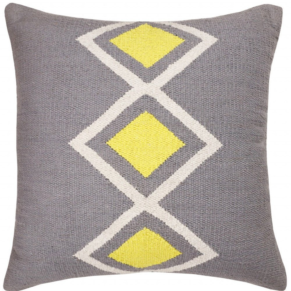 20" X 20" Gray White And Yellow 100% Cotton Geometric Zippered Pillow — view 1