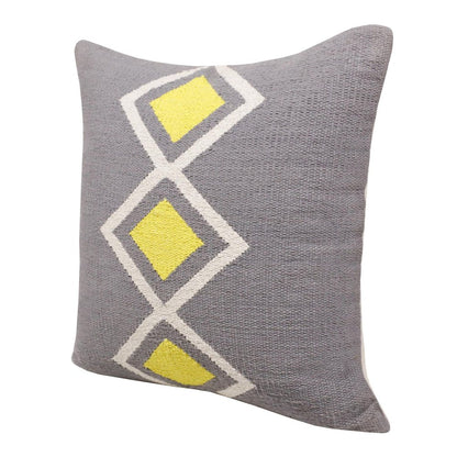 20" X 20" Gray White And Yellow 100% Cotton Geometric Zippered Pillow