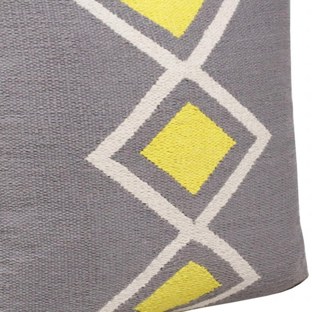 20" X 20" Gray White And Yellow 100% Cotton Geometric Zippered Pillow — view 2