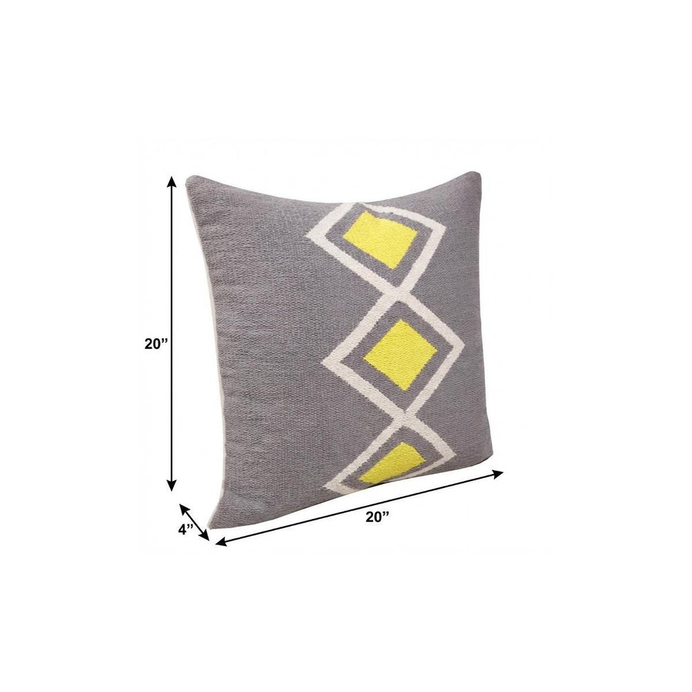 20" X 20" Gray White And Yellow 100% Cotton Geometric Zippered Pillow — view 4