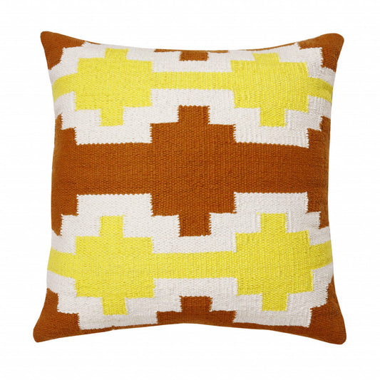 20" X 20" Adobe Orange Yellow And White 100% Cotton Geometric Zippered Pillow FurniFindUSA