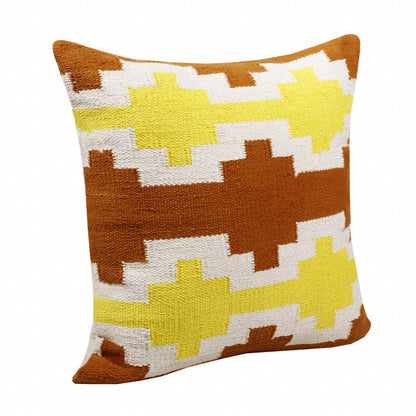 20" X 20" Adobe Orange Yellow And White 100% Cotton Geometric Zippered Pillow FurniFindUSA
