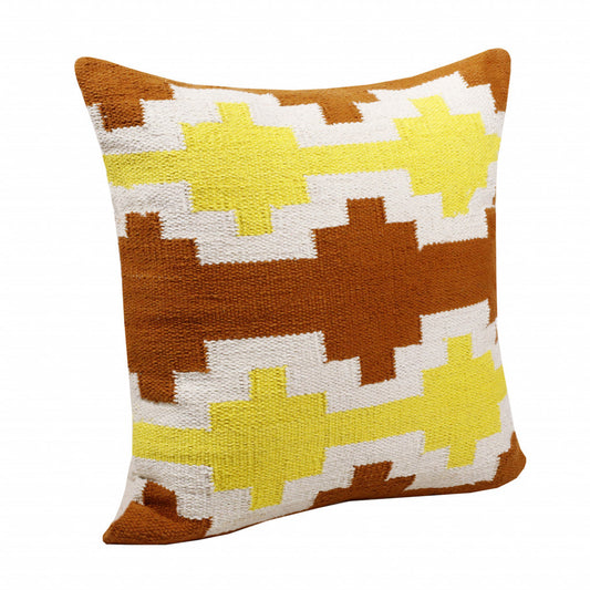 20" X 20" Adobe Orange Yellow And White 100% Cotton Geometric Zippered Pillow FurniFindUSA