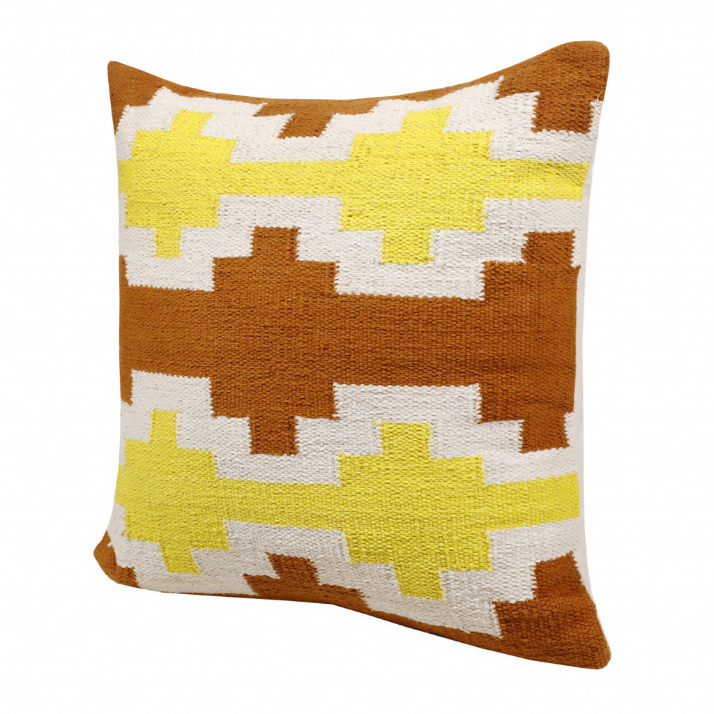 20" X 20" Adobe Orange Yellow And White 100% Cotton Geometric Zippered Pillow FurniFindUSA