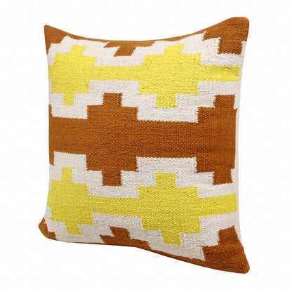 20" X 20" Adobe Orange Yellow And White 100% Cotton Geometric Zippered Pillow FurniFindUSA