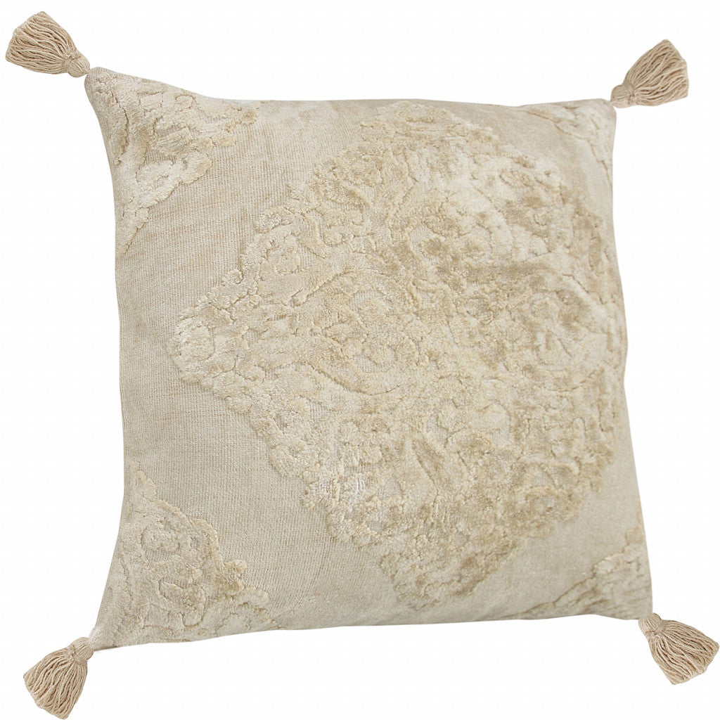 20" X 20" Cream And Beige Viscose Zippered Pillow FurniFindUSA