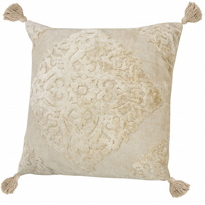 20" X 20" Cream And Beige Viscose Zippered Pillow FurniFindUSA