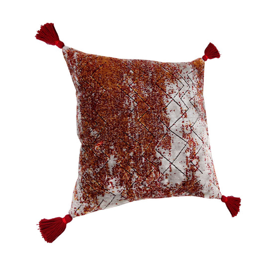 20" X 20" Red Orange And Silver Viscose Geometric Zippered Pillow FurniFindUSA