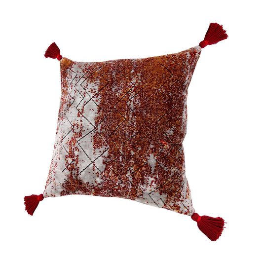 20" X 20" Red Orange And Silver Viscose Geometric Zippered Pillow FurniFindUSA