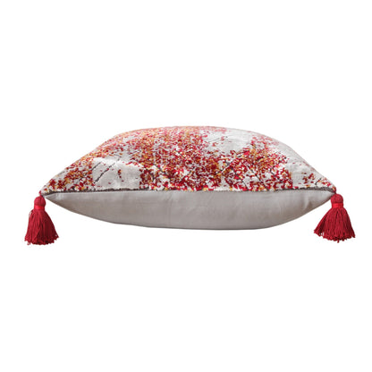 20" X 20" Red Orange And Silver Viscose Geometric Zippered Pillow FurniFindUSA