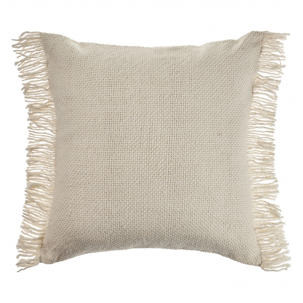 20" X 20" Ivory And White 100% Cotton Zippered Pillow FurniFindUSA