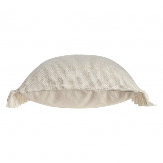 20" X 20" Ivory And White 100% Cotton Zippered Pillow FurniFindUSA