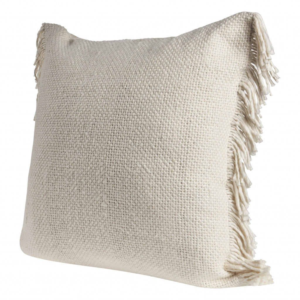 20" X 20" Ivory And White 100% Cotton Zippered Pillow FurniFindUSA