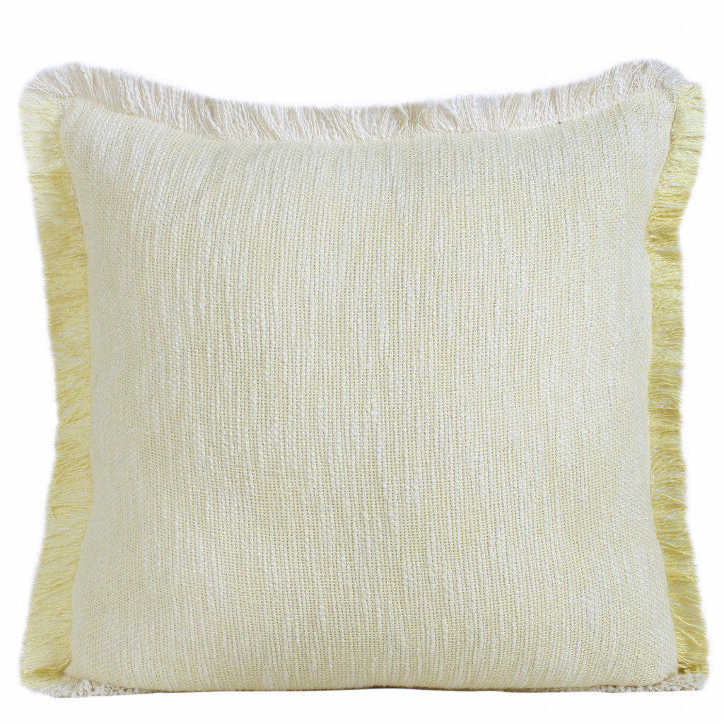 20" X 20" Light Yellow And White 100% Cotton Geometric Zippered Pillow 4.0" (L) x 20.0" (W) x 20.0" (H) FurniFindUSA
