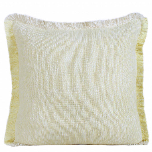 20" X 20" Light Yellow And White 100% Cotton Geometric Zippered Pillow 4.0" (L) x 20.0" (W) x 20.0" (H) FurniFindUSA