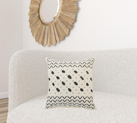 20" X 20" Cream And Black 100% Cotton Chevron Zippered Pillow FurniFindUSA