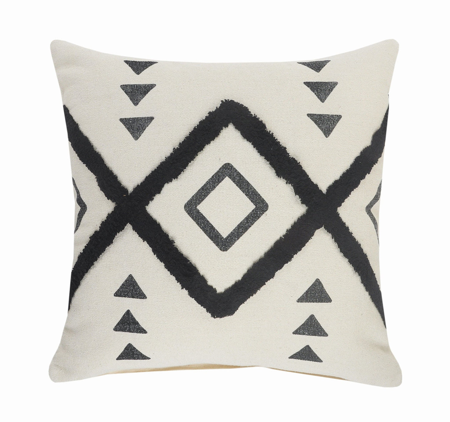 20" X 20" Cream Black And Gray 100% Cotton Geometric Zippered Pillow FurniFindUSA