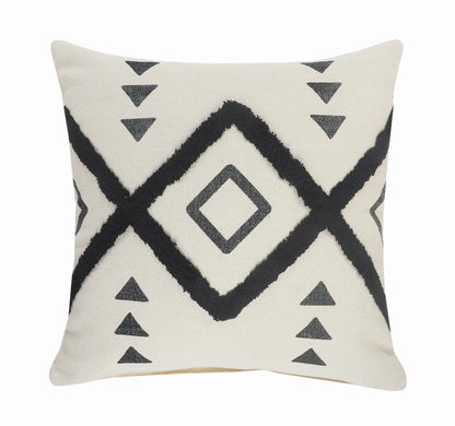 20" X 20" Cream Black And Gray 100% Cotton Geometric Zippered Pillow FurniFindUSA