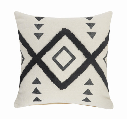 20" X 20" Cream Black And Gray 100% Cotton Geometric Zippered Pillow FurniFindUSA