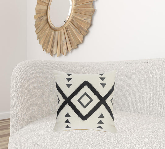20" X 20" Cream Black And Gray 100% Cotton Geometric Zippered Pillow FurniFindUSA