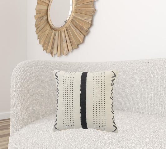 20" X 20" Cream And Black 100% Cotton Geometric Zippered Pillow 4.0" (L) x 20.0" (W) x 20.0" (H) FurniFindUSA