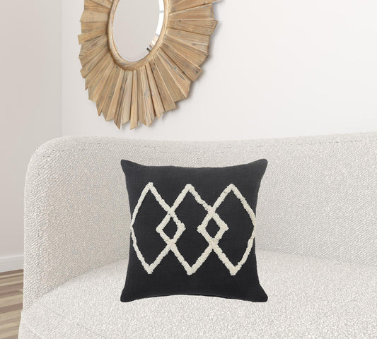 20" X 20" White And Black 100% Cotton Geometric Zippered Pillow 4.0" (L) x 20.0" (W) x 20.0" (H) FurniFindUSA