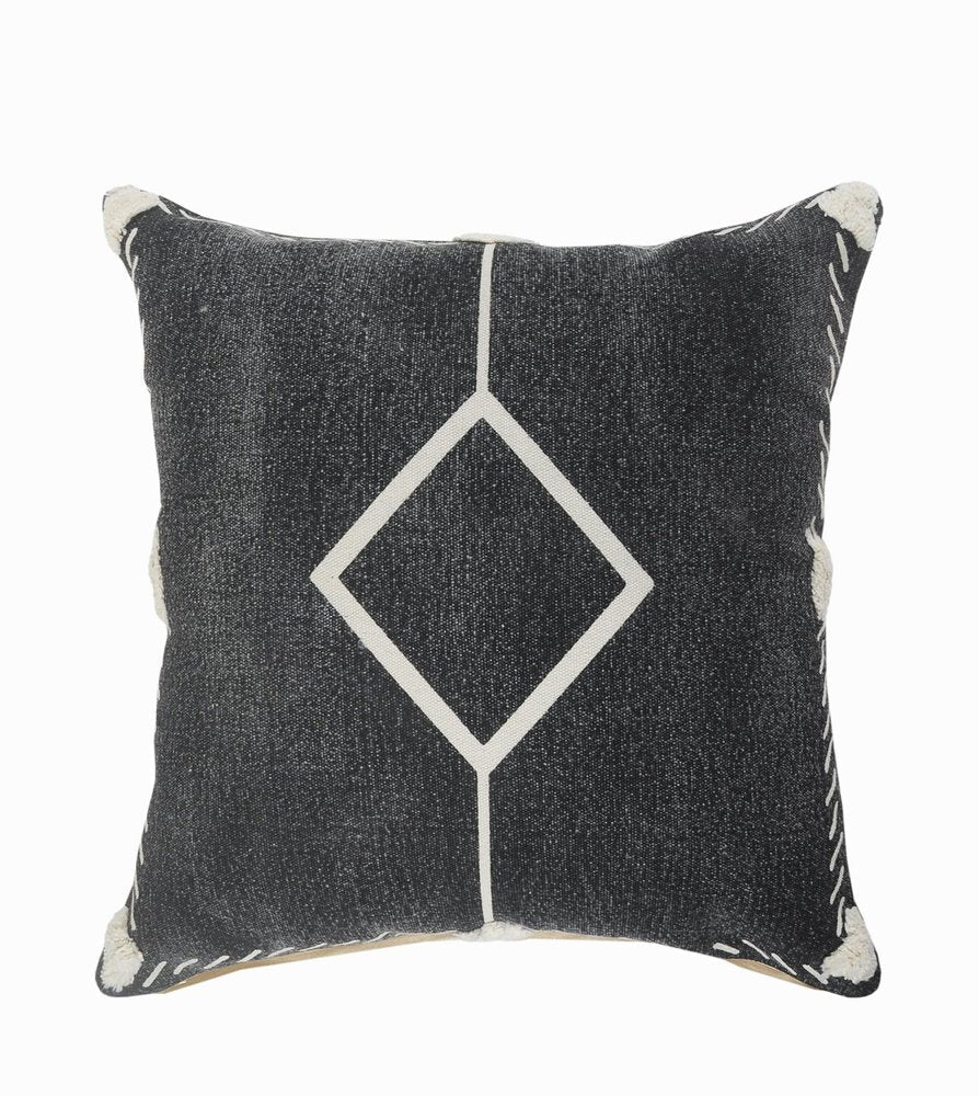 20" X 20" White And Black 100% Cotton Geometric Zippered Pillow HomeRoots