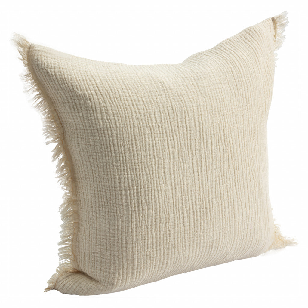 20" X 20" Cream And Beige 100% Cotton Zippered Pillow FurniFindUSA
