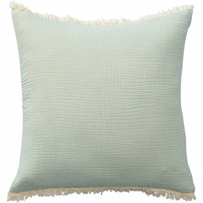 20" X 20" Aqua Blue And Cream 100% Cotton Zippered Pillow FurniFindUSA