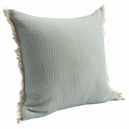 20" X 20" Aqua Blue And Cream 100% Cotton Zippered Pillow FurniFindUSA