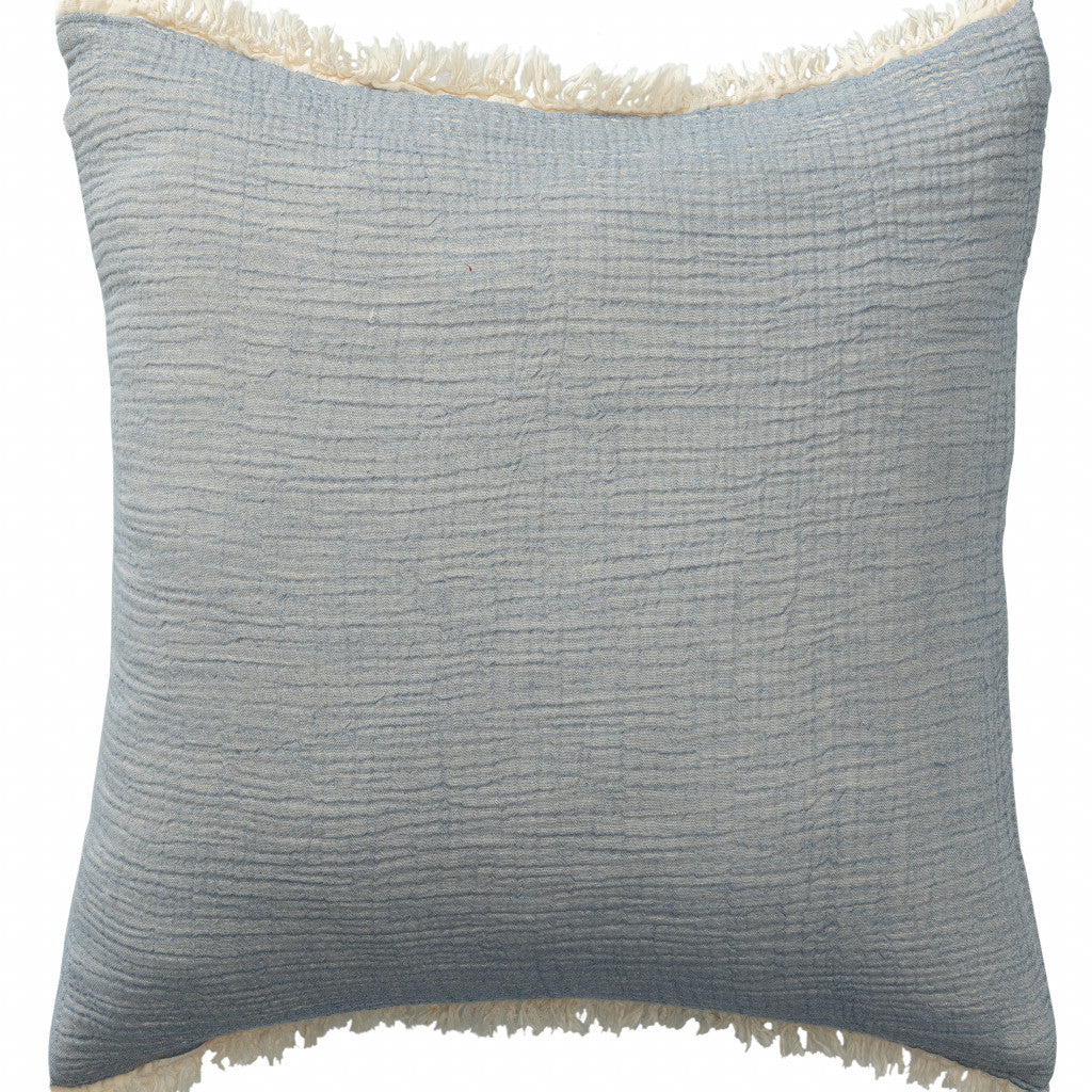 20" X 20" Blue Gray And Cream 100% Cotton Zippered Pillow FurniFindUSA