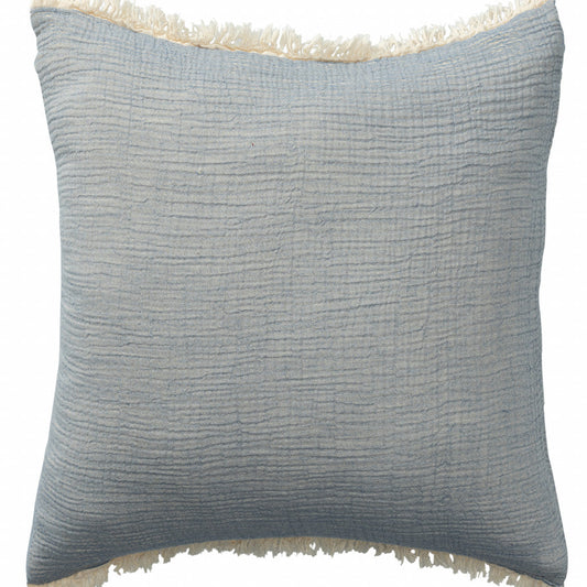 20" X 20" Blue Gray And Cream 100% Cotton Zippered Pillow FurniFindUSA