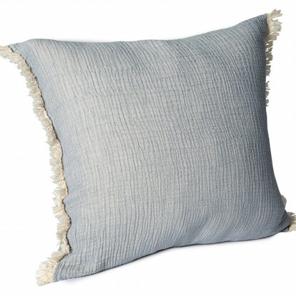 20" X 20" Blue Gray And Cream 100% Cotton Zippered Pillow FurniFindUSA
