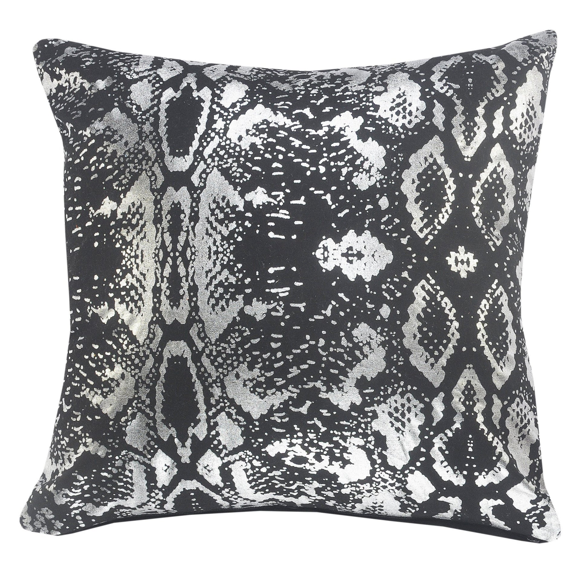 20" X 20" Black And Silver 100% Cotton Animal Print Zippered Pillow FurniFindUSA