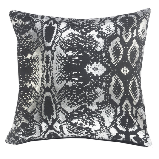 20" X 20" Black And Silver 100% Cotton Animal Print Zippered Pillow FurniFindUSA