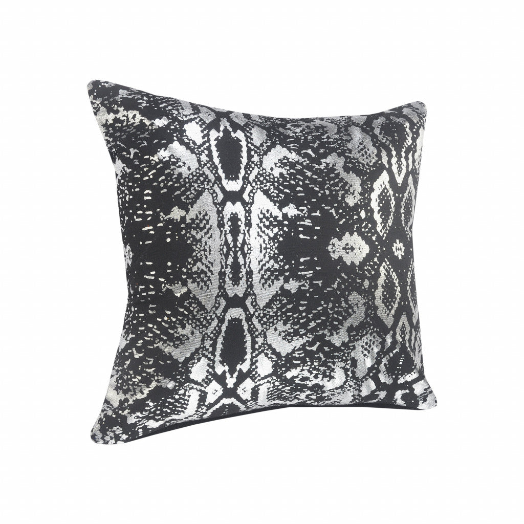 20" X 20" Black And Silver 100% Cotton Animal Print Zippered Pillow FurniFindUSA