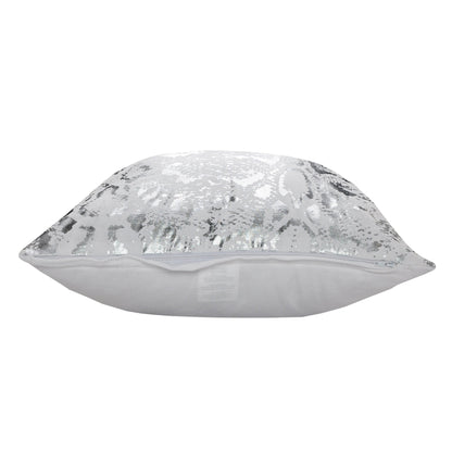 20" X 20" White And Silver 100% Cotton Animal Print Zippered Pillow FurniFindUSA