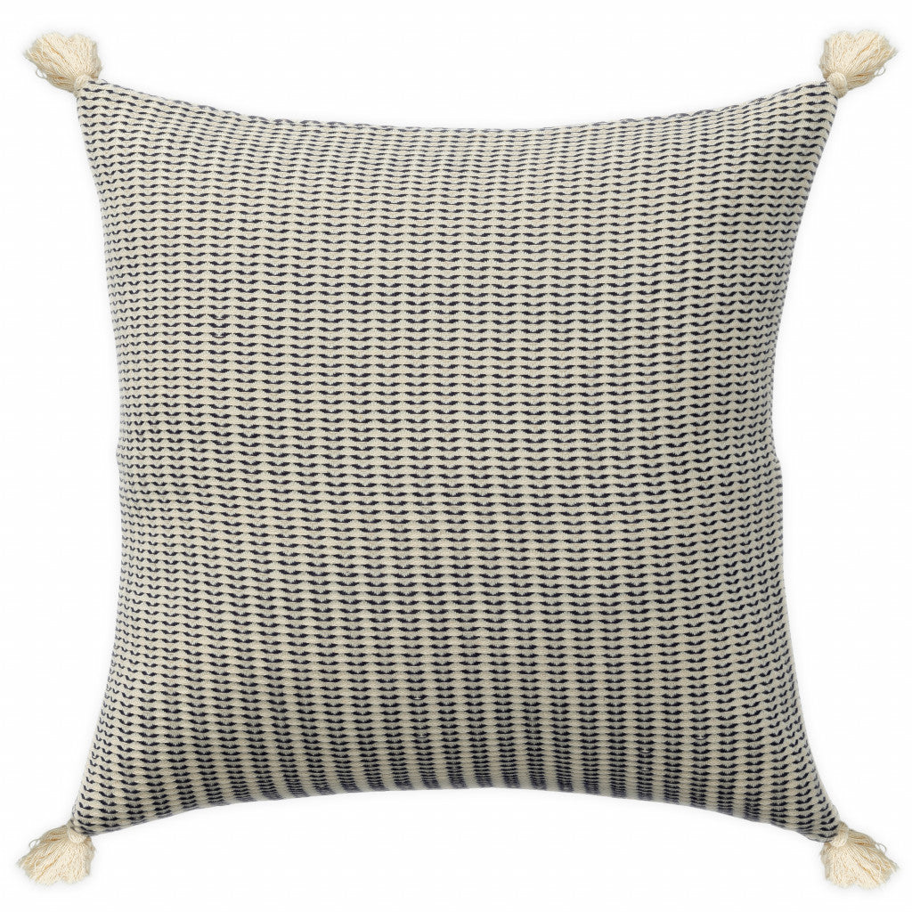 18" X 18" Navy And Ivory 100% Cotton Striped Zippered Pillow FurniFindUSA