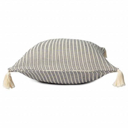 18" X 18" Navy And Ivory 100% Cotton Striped Zippered Pillow FurniFindUSA