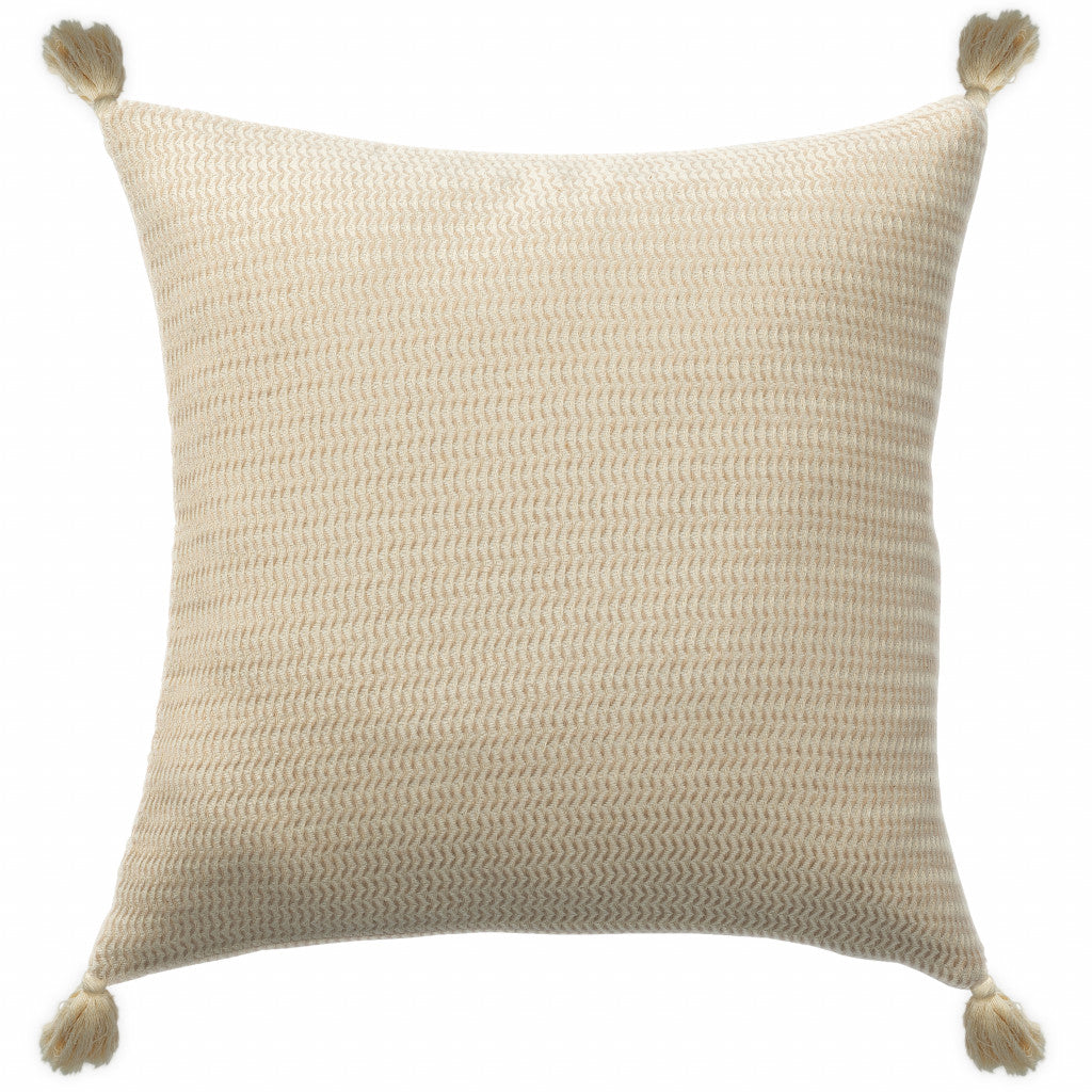 18" X 18" Beige And Ivory 100% Cotton Striped Zippered Pillow FurniFindUSA