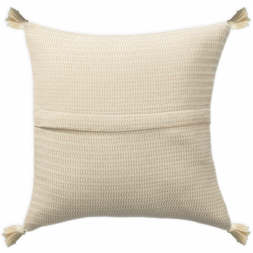 18" X 18" Beige And Ivory 100% Cotton Striped Zippered Pillow FurniFindUSA