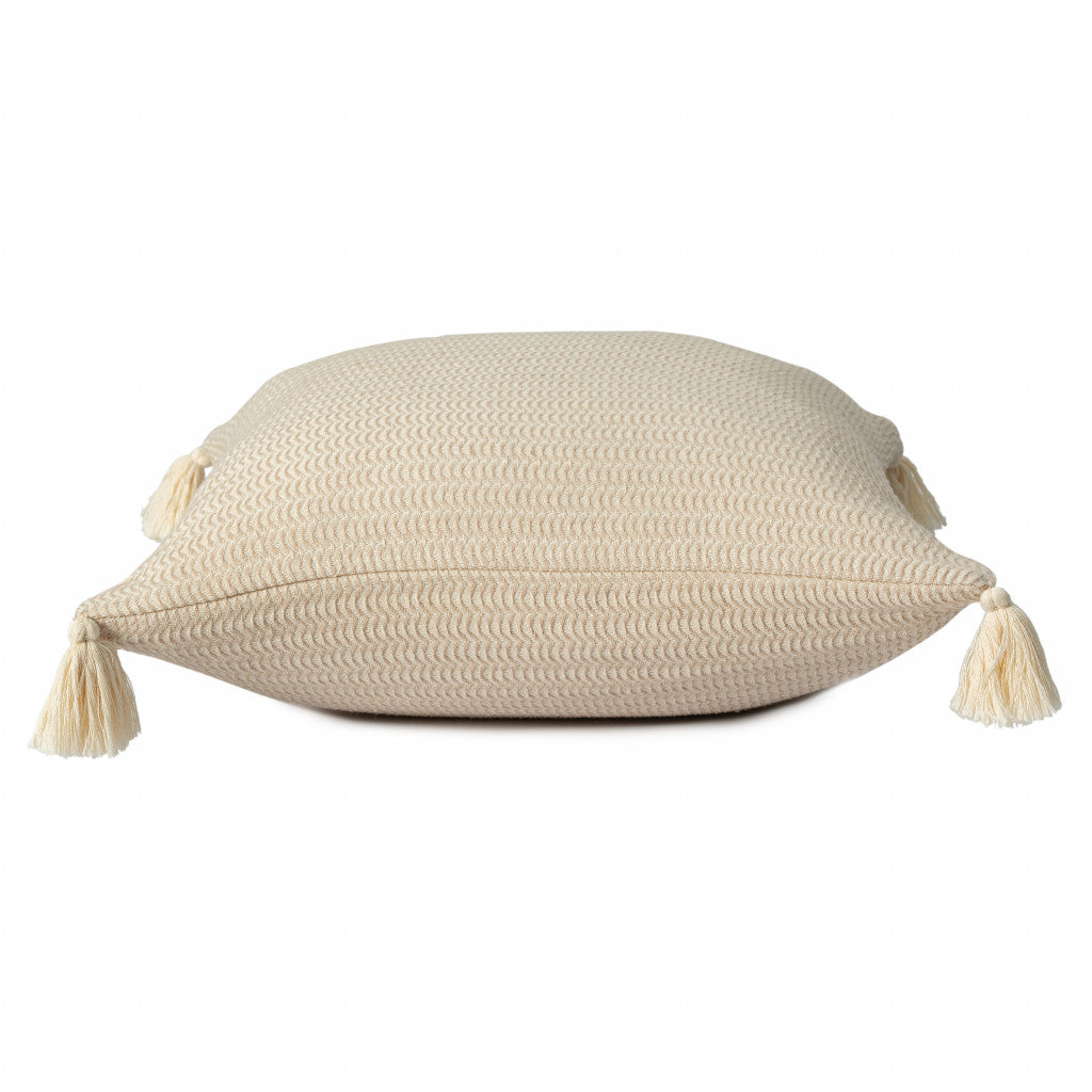 18" X 18" Beige And Ivory 100% Cotton Striped Zippered Pillow FurniFindUSA